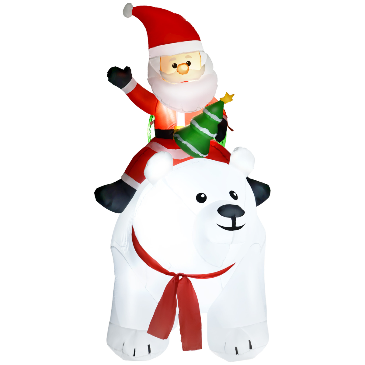 Studio photo of 6.6FT Christmas Inflatable Santa Claus with Polar Bear, angled view.