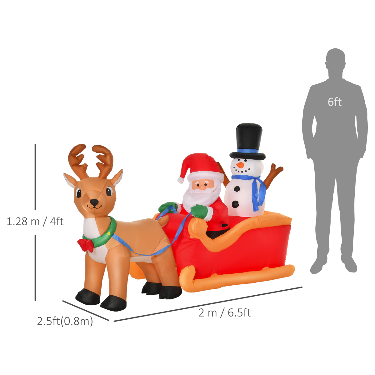Image showing 4ft Christmas Inflatable Santa Claus on Sleigh Deer LED Lighted with crisp detail.