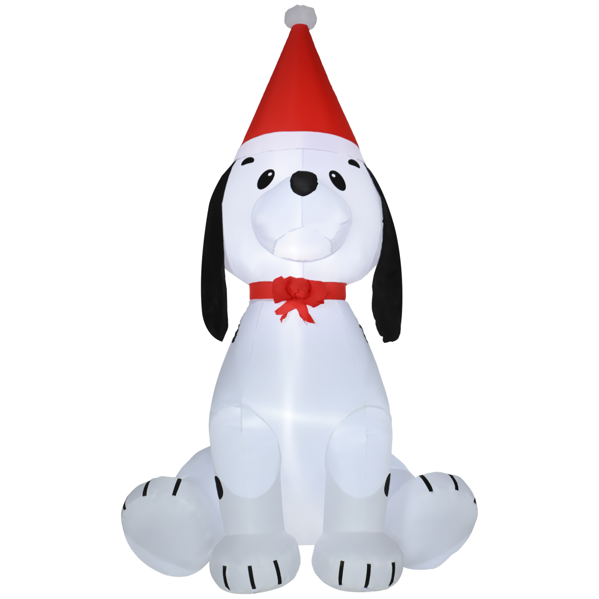Photo of 6ft Inflatable Christmas Puppy Dog Wearing Santa Hat Lighted shown from the front.