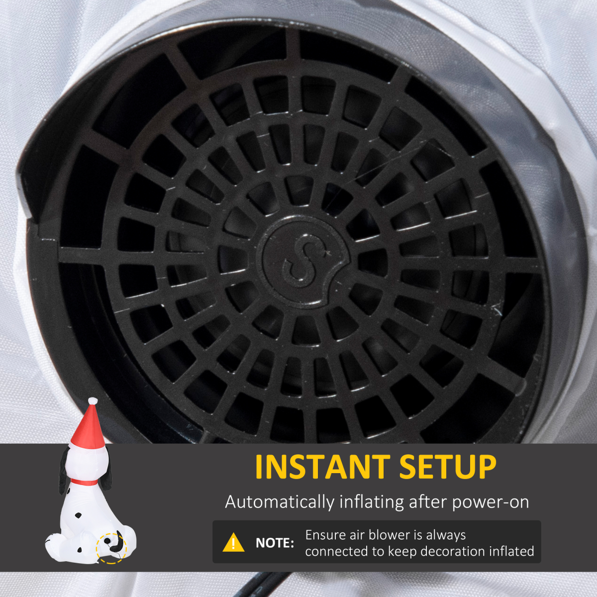 Lifestyle photo featuring 6ft Inflatable Christmas Puppy Dog Wearing Santa Hat Lighted in everyday use.