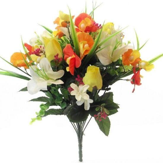 Artificial Flower Bouquet - Mixed Alstro, Rosebud and Orchid Flowers