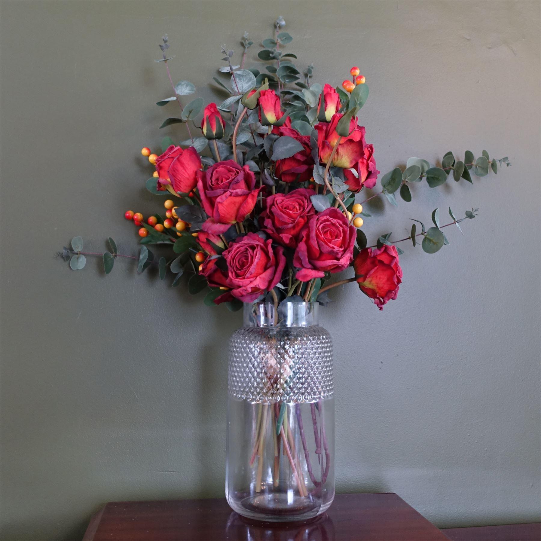 vase 60cm rose and eucalyptus red glass product image