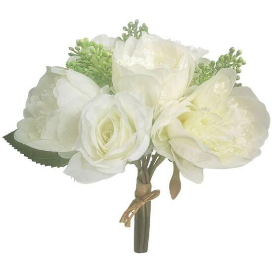 Artificial Flowers rose and peony Bouquet Bundle Ivory
