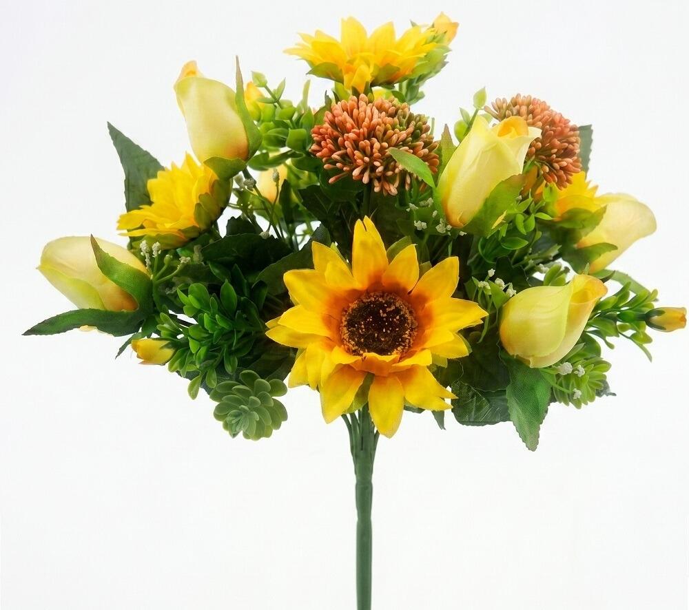 Artificial Yellow Sunflower and Rose Bush flowers