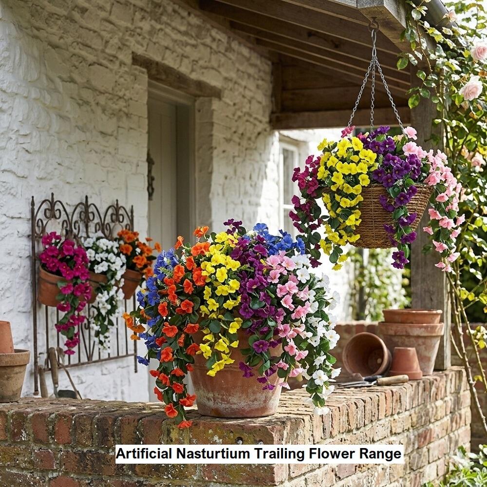 trailing artificial nasturtium flowers for hanging baskets