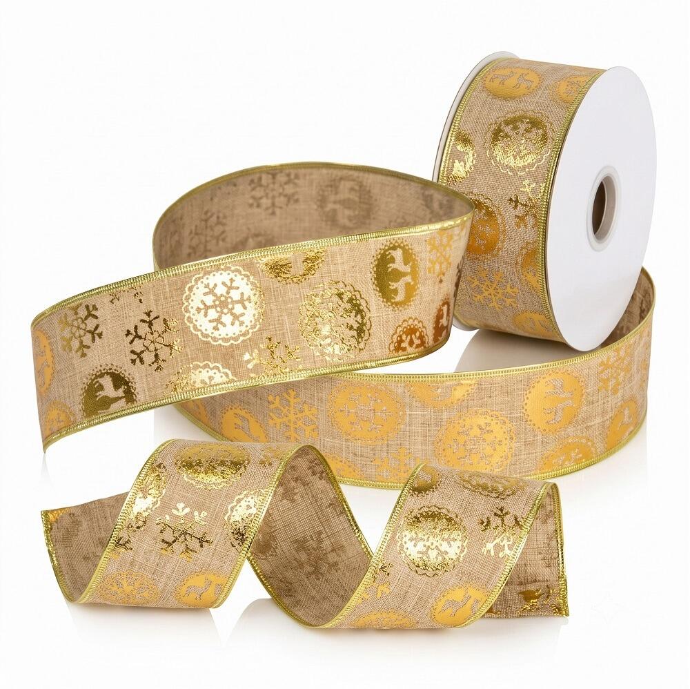gold christmas ribbon full roll metallic wired