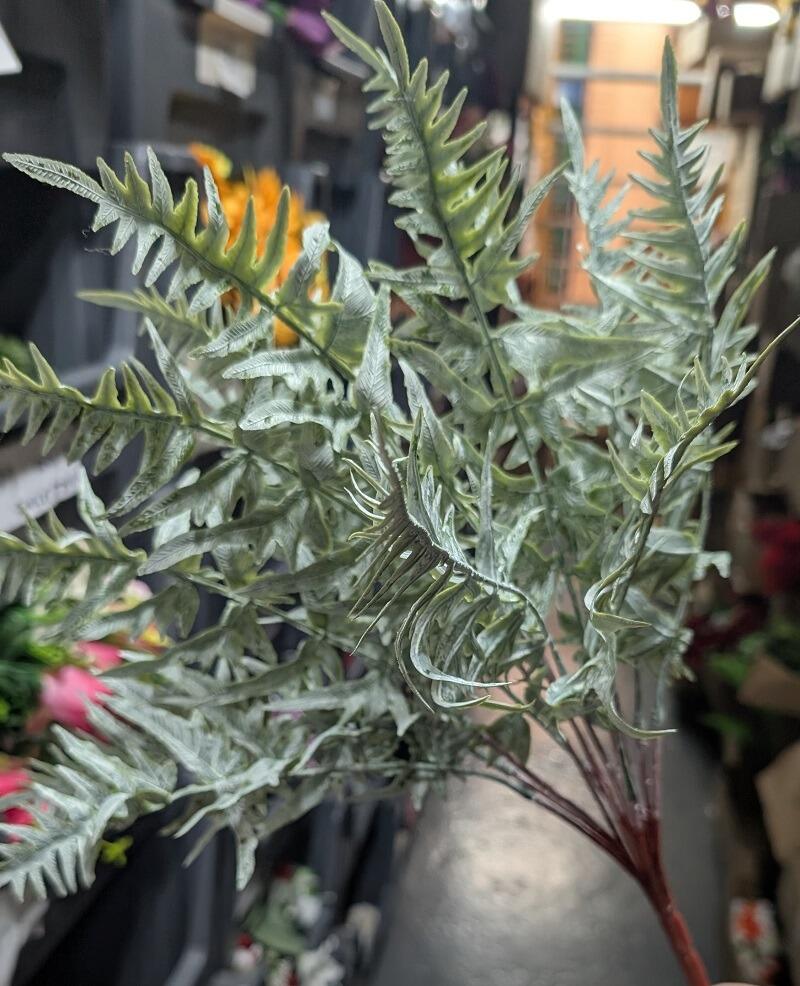 artificial foliage greenery frosted snowy stem fern