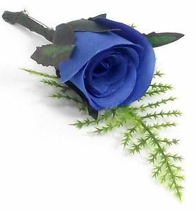 royal blue buttonhole fern rose flower pin wedding corsage