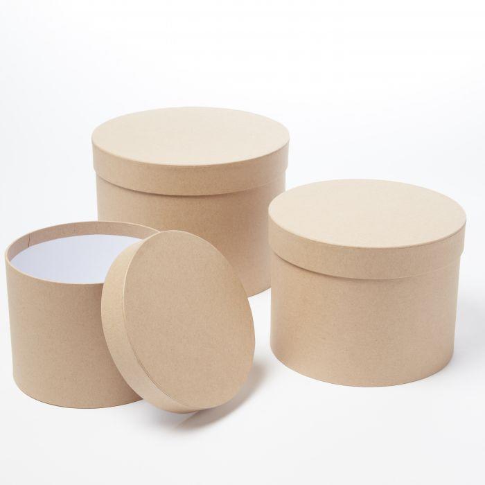 Hat Boxes Kraft & Brown Round Set of 3