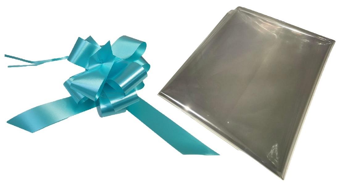 clear cellophane wrap bow ribbon hamper wrapping kit aqua