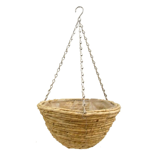 CORN ROPE ROUND PLASTIC LINED HANGING BASKET 12 INCH