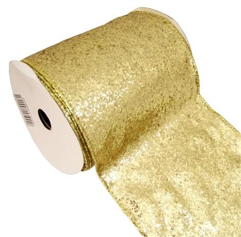 wired edge wide christmas tree ribbon gold glitter fabric 6 inch wrap gift