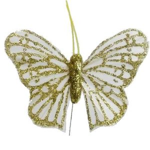 Decorative Butterflies on wire gold ivory glitter floral craft