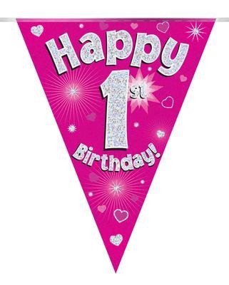 1st birthday party bunting pink