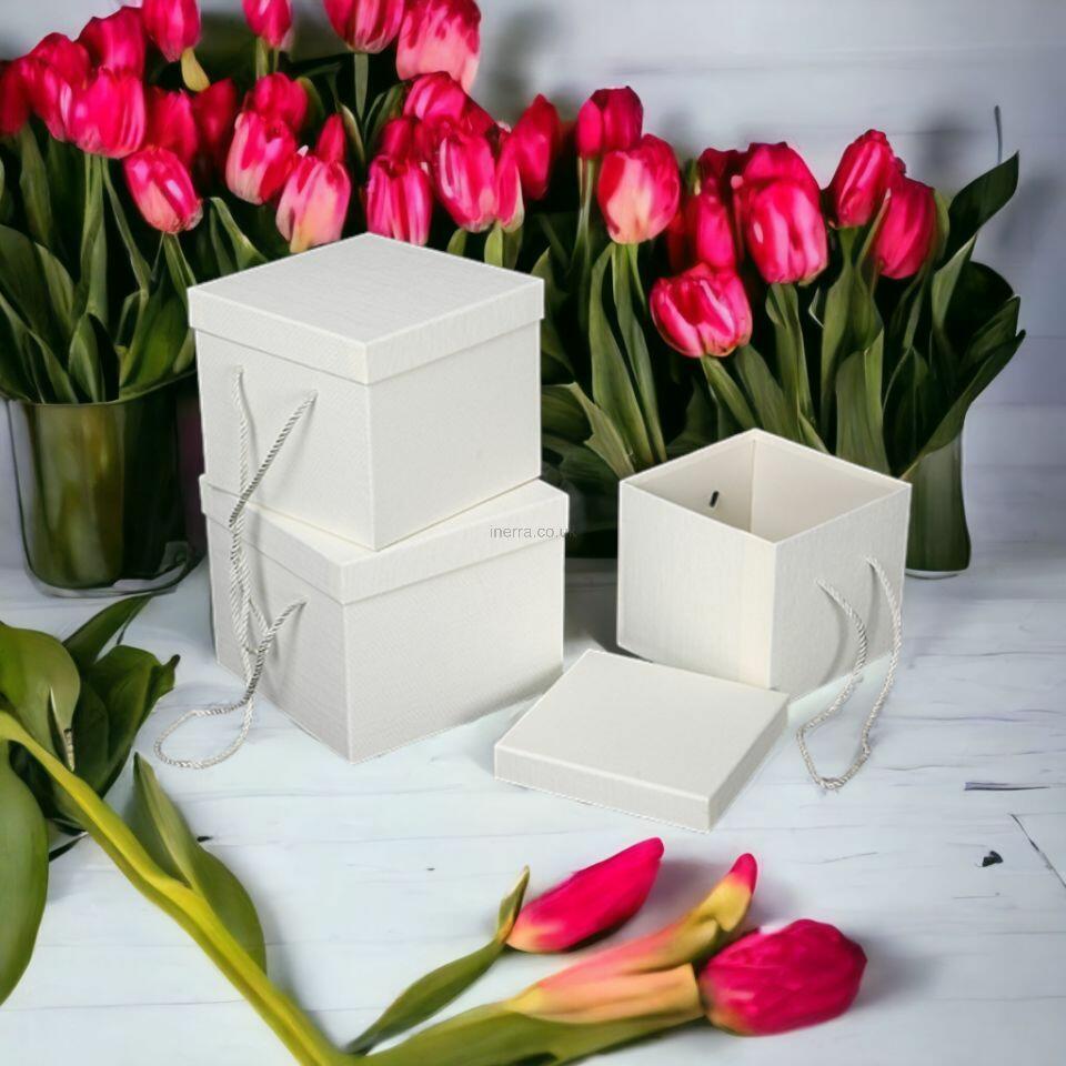 20cm Ivory Square Hat Box Boxes with Gift Compartment - Storage Floris –  Titleys Flowers / Direct Florist Supplies