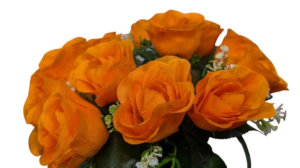 grave pot with orange rose artificial flowers
