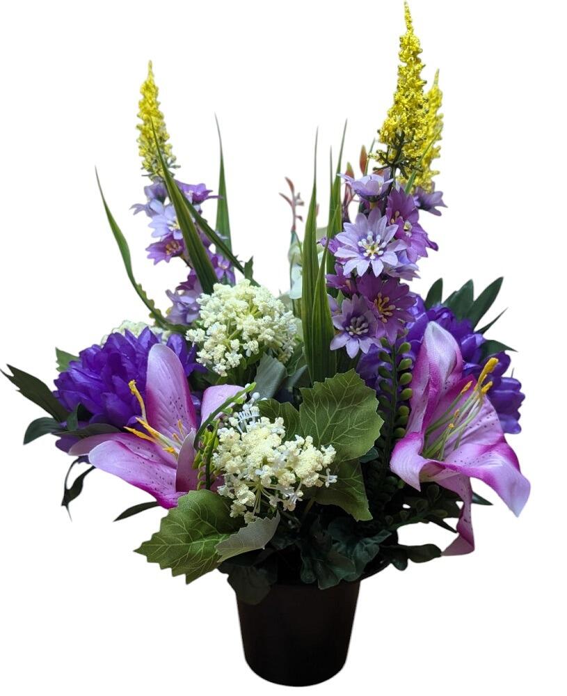 artificial flower Lillies and Foliage grave vase pot