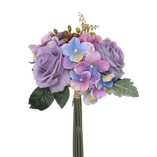 Artificial Flowers Mixed Rose and Hydrangea Bundle Lilac Pink and Blue