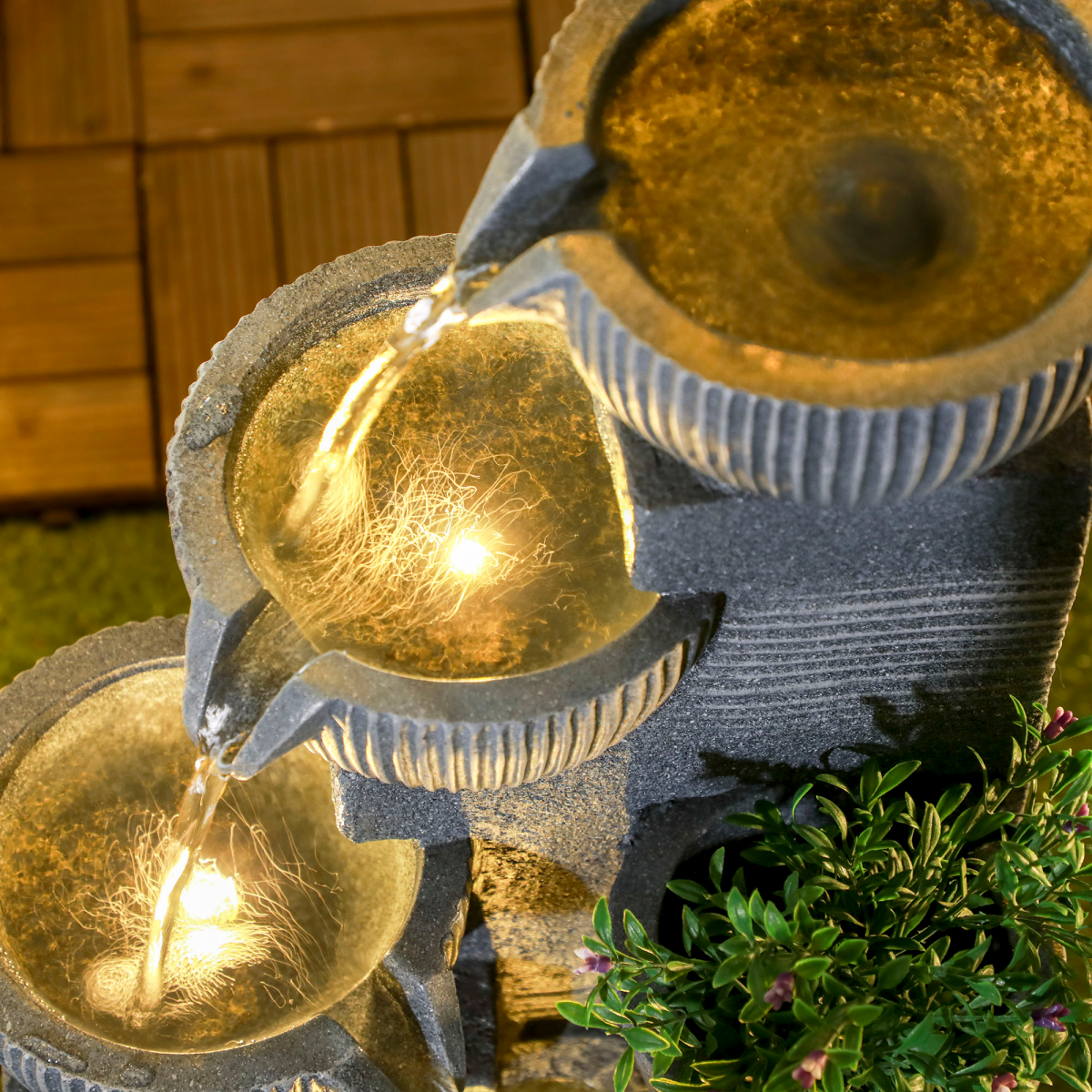 solar powered waterfall water feature for garden