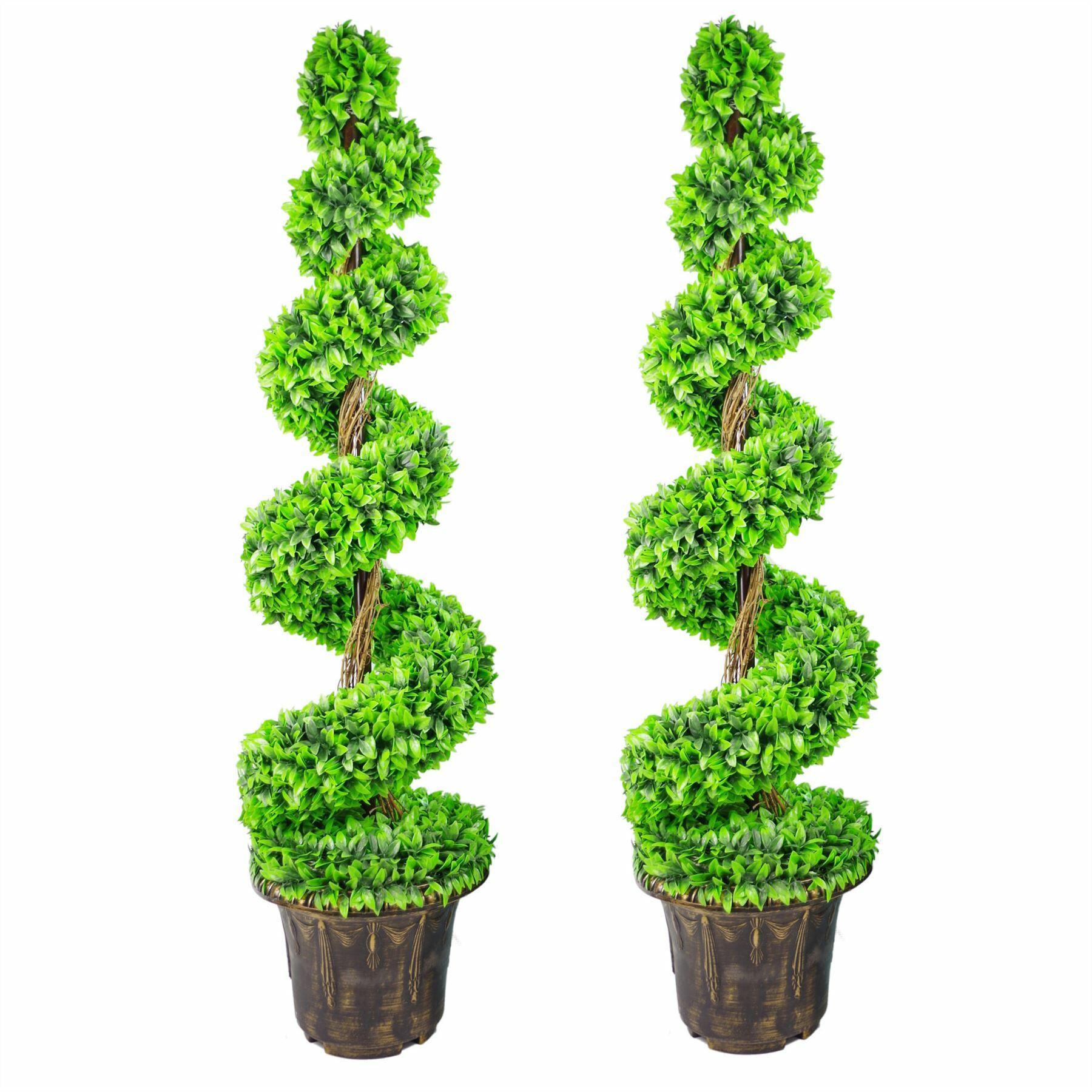 Green Large Leaf Spiral Topiary Trees