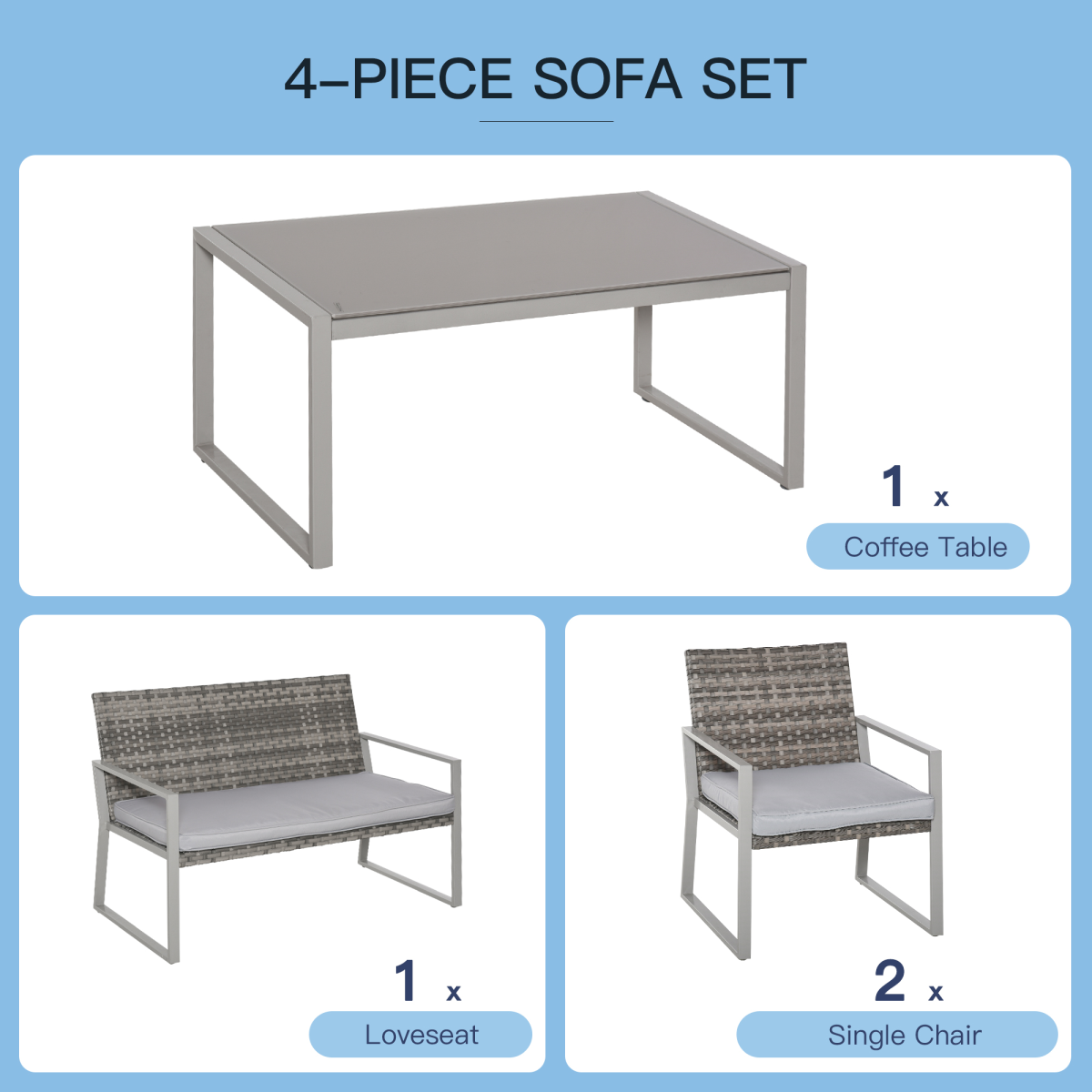 4piece outdoor garden rattan seating furniture set grey view 4