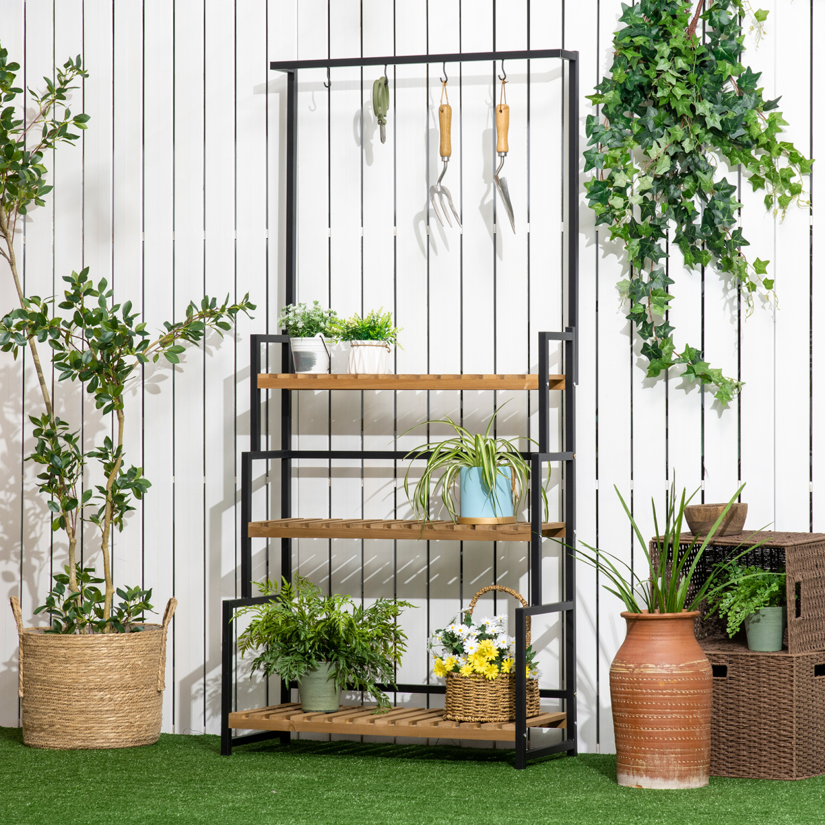 3 Plant Rack 3 Tiered Plant Stand Rack with Hanging Hooks