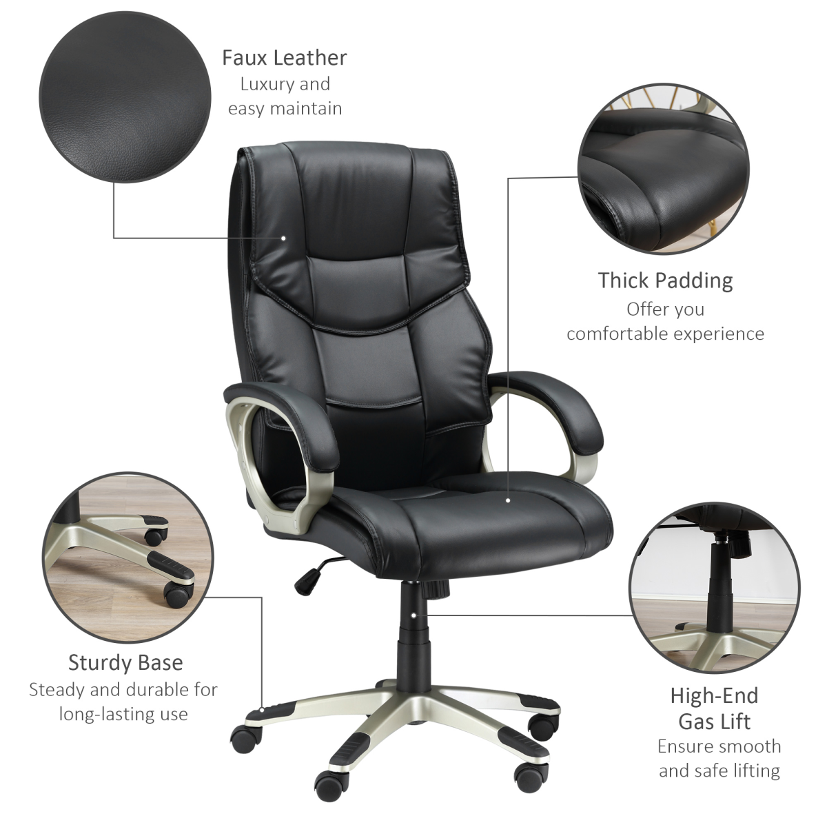 Executive Computer Office Desk Chair Leather Swivel - Main Image