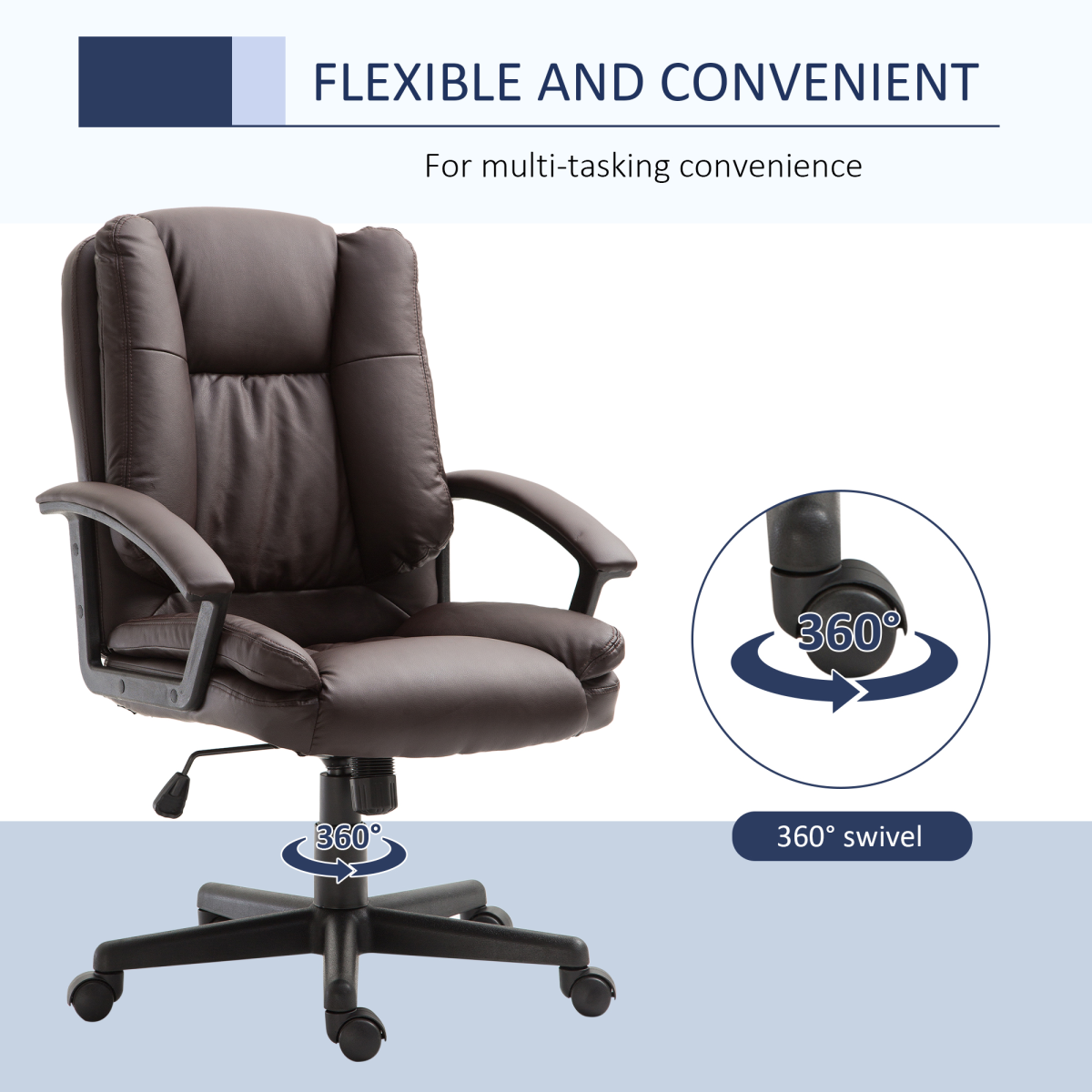 Swivel Executive Office Chair Mid Back PU Leather Chair, Brown