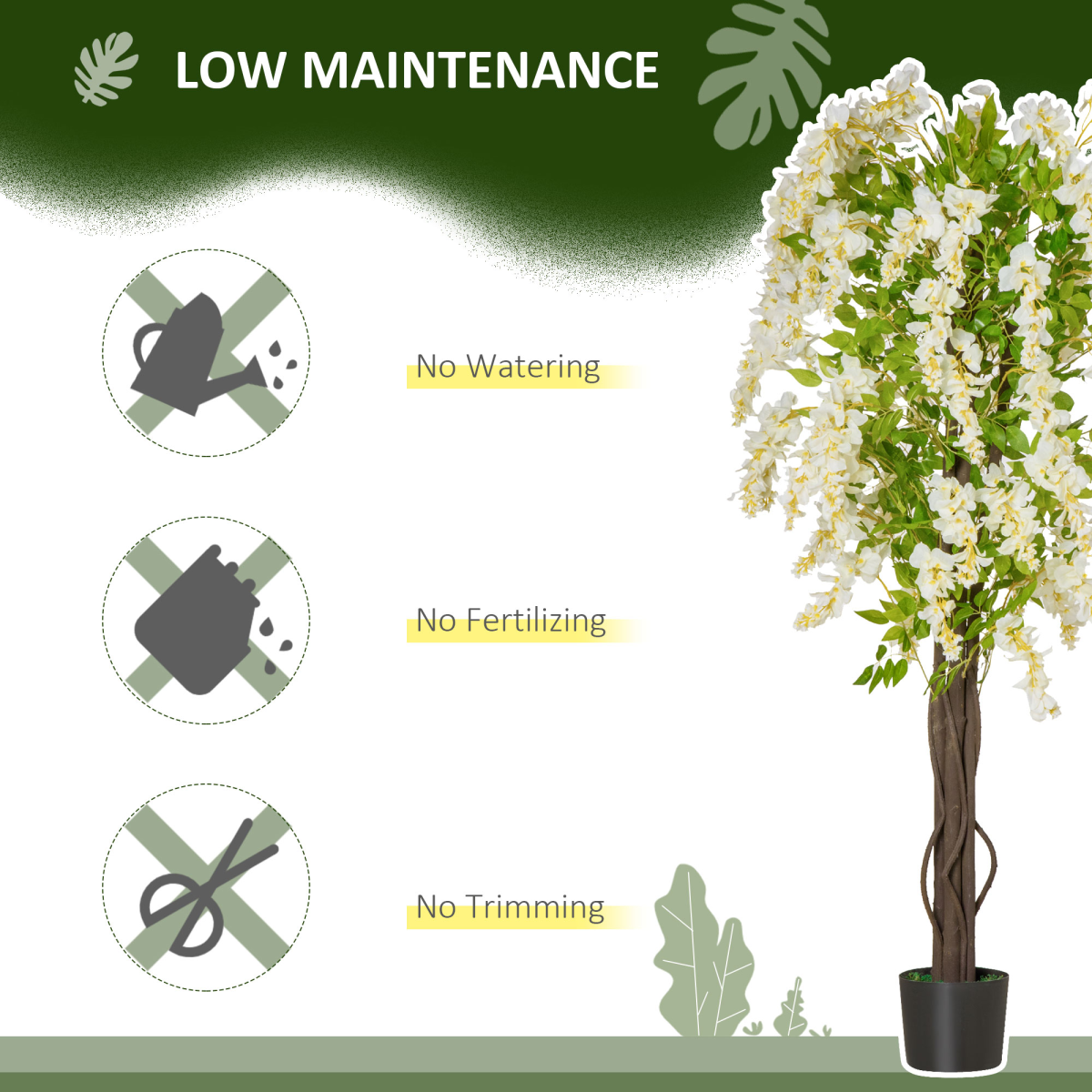 Artificial White Wisteria Tree Faux Decorative Plant