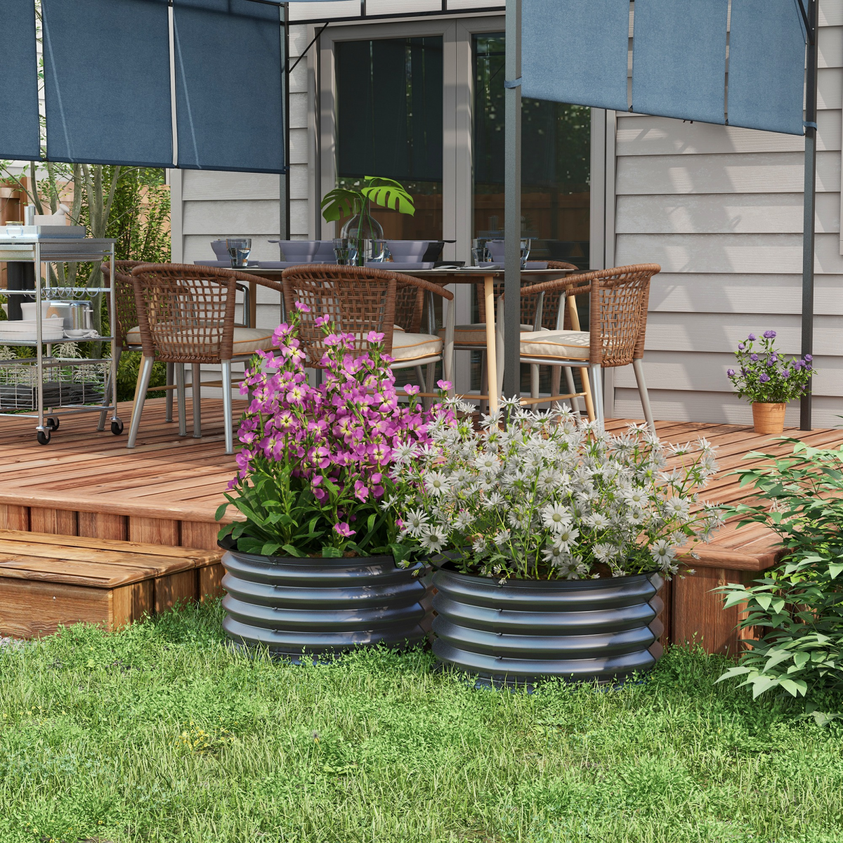 Set of 2 Raised Garden Bed Metal Planter Box