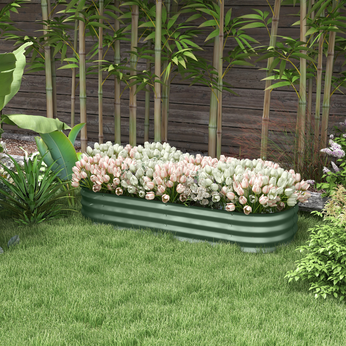 Galvanised Raised Garden Bed Planter Box, Green