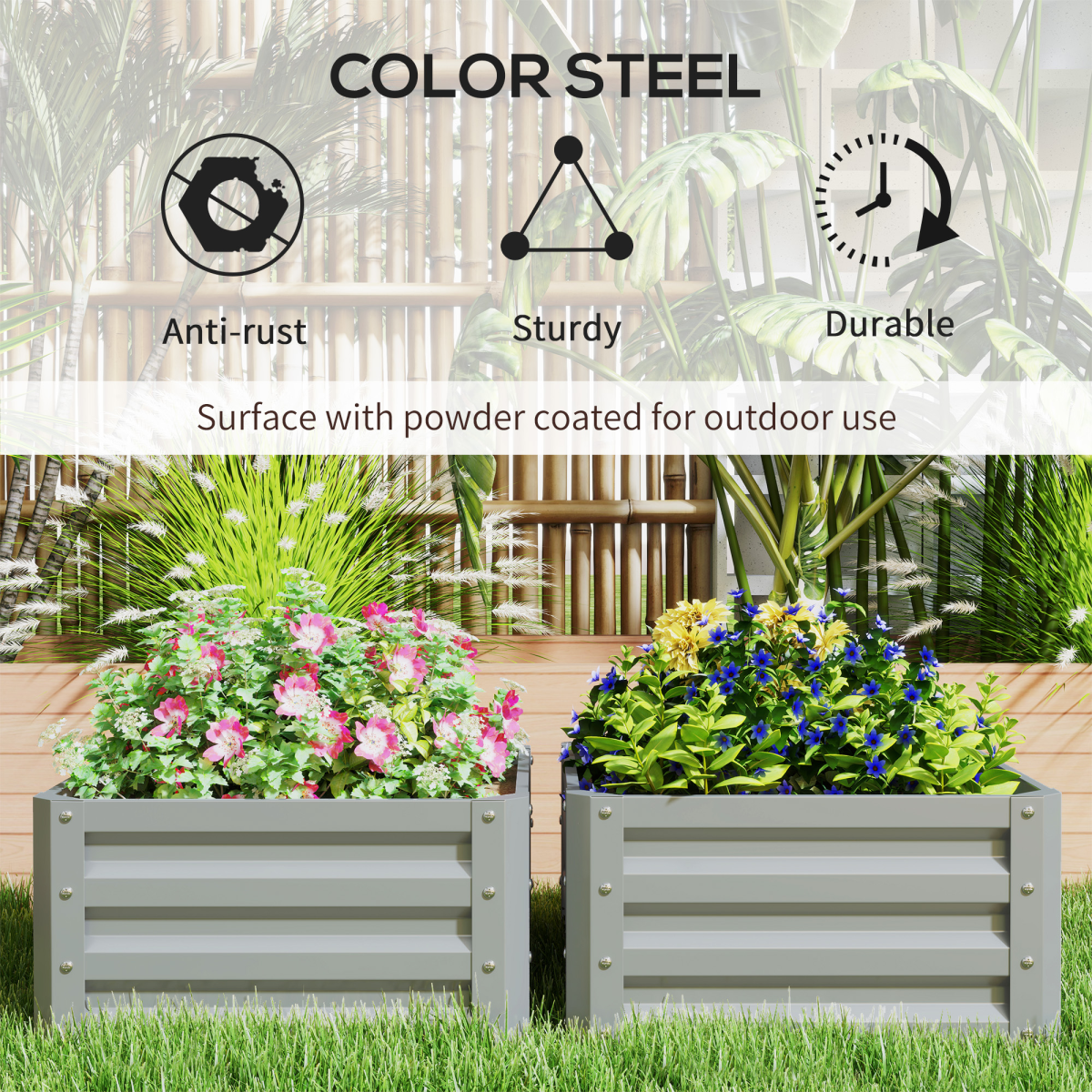 Set of 2 Raised Garden Bed Galvanised Planter Box
