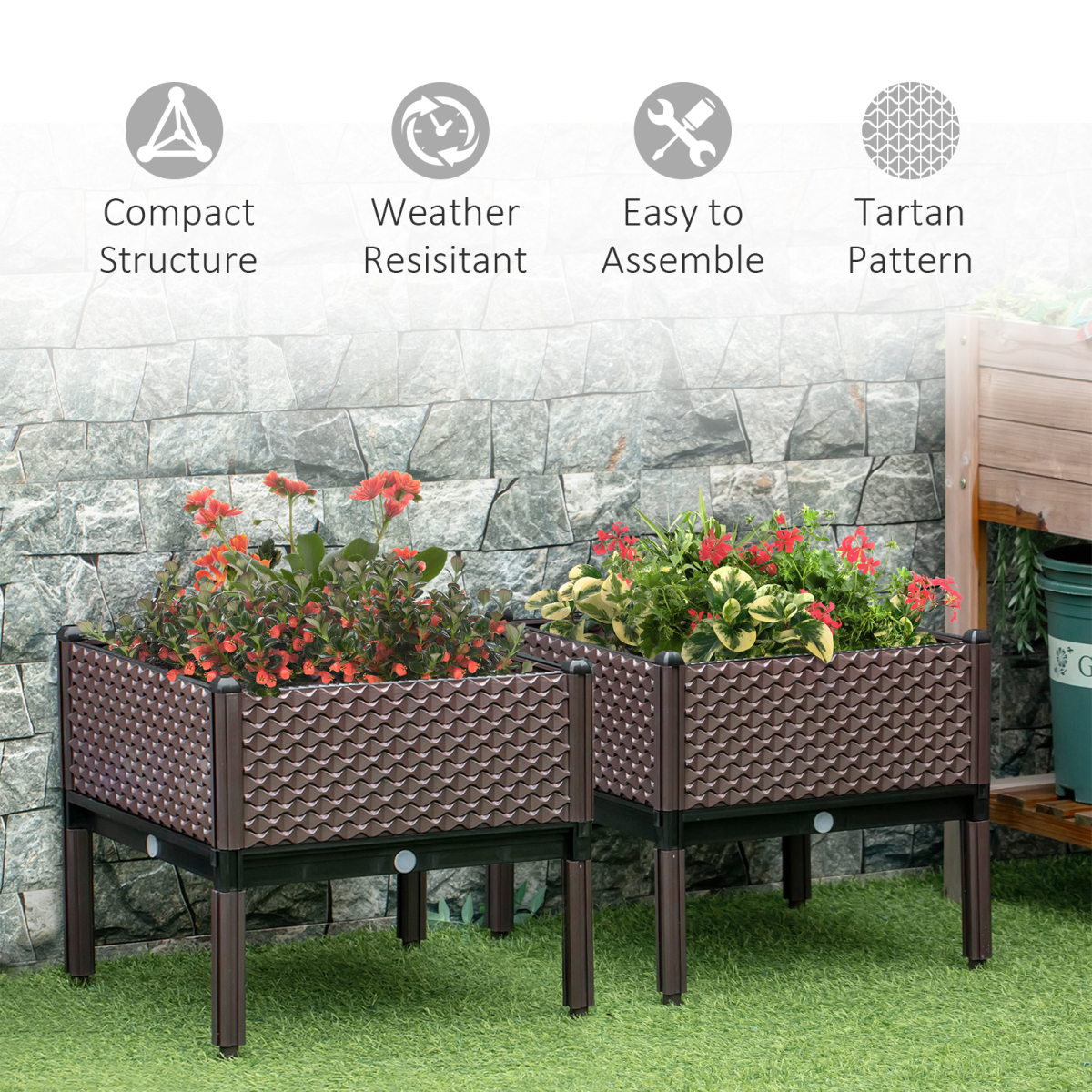 Set of 2 Raised Garden Bed Planter Box for Flowers
