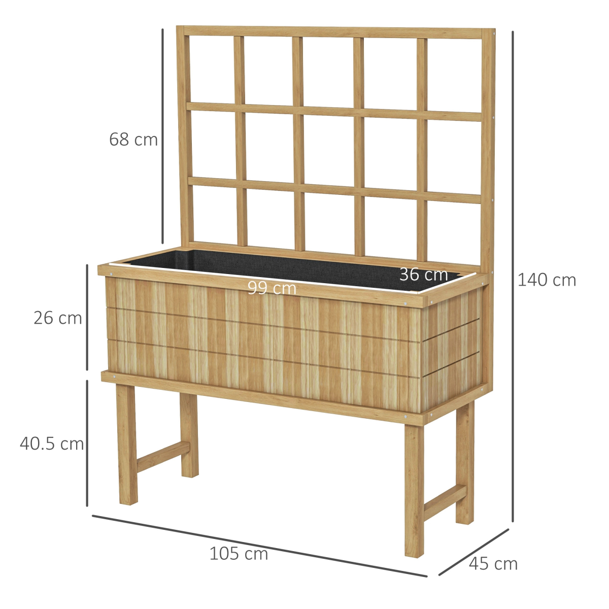 Wood Raised Planter with Trellis, Garden Bed