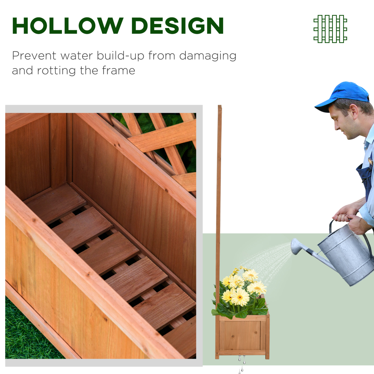 Garden Wooden Planter Box with Trellis