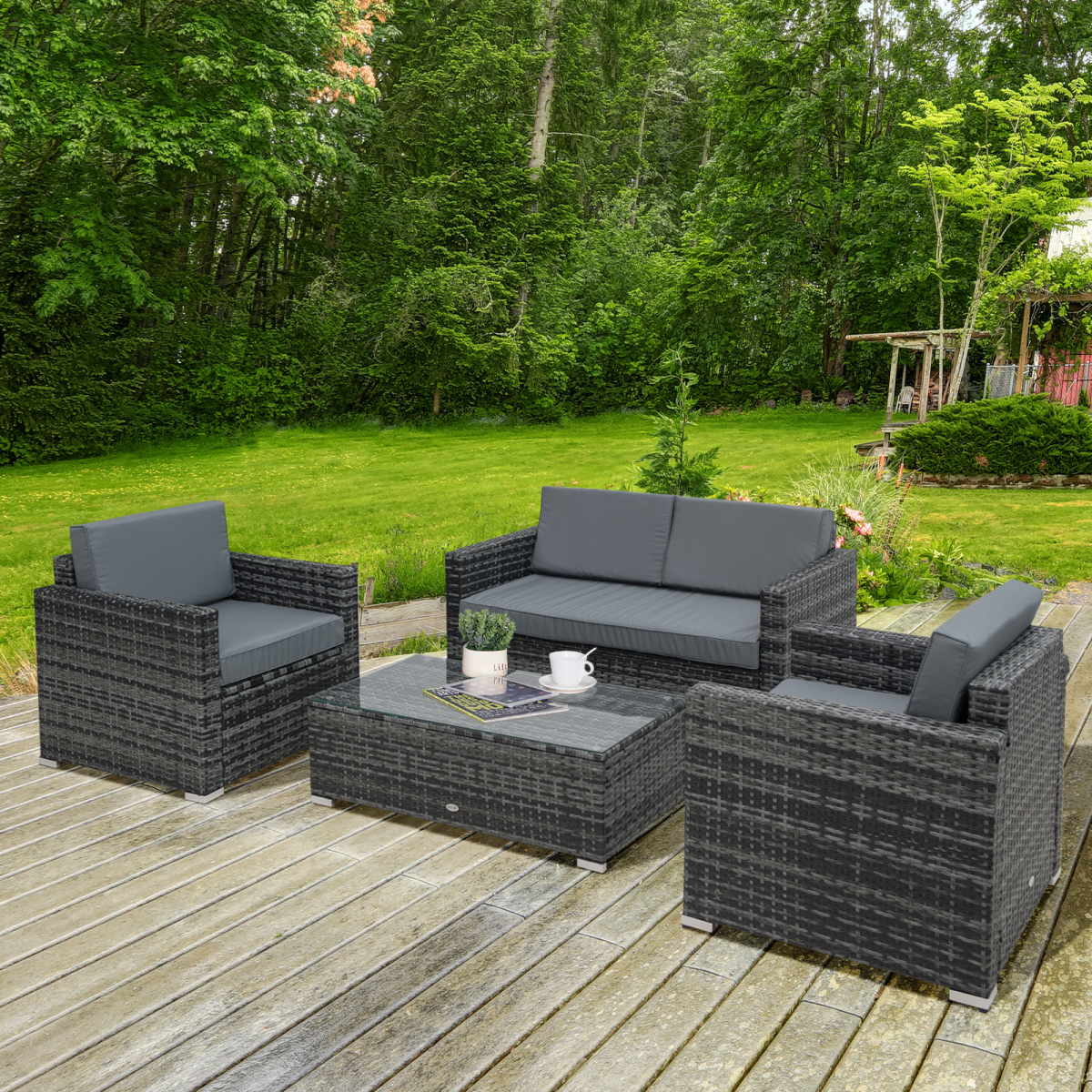 4-Seater Rattan Sofa Set Table