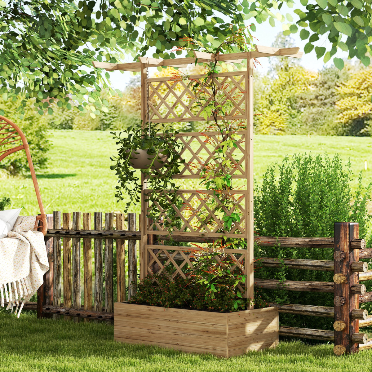 Wooden Trellis Planter, Raised Garden Bed for Climbing Plants