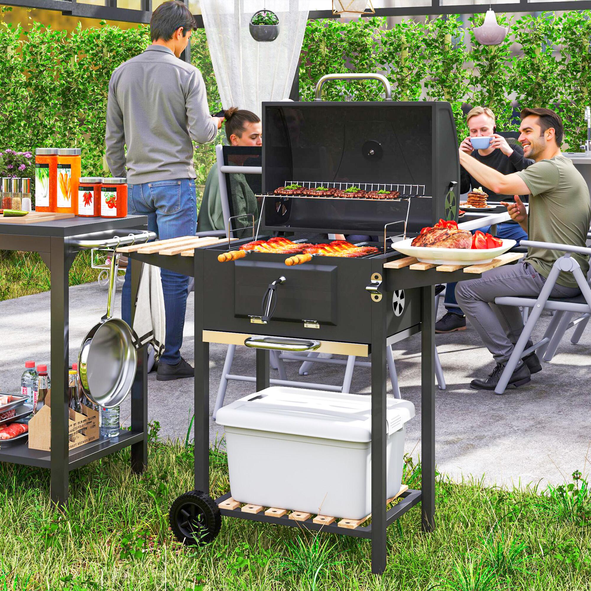 Charcoal BBQ Grill with Warming Rack 3 Shelves