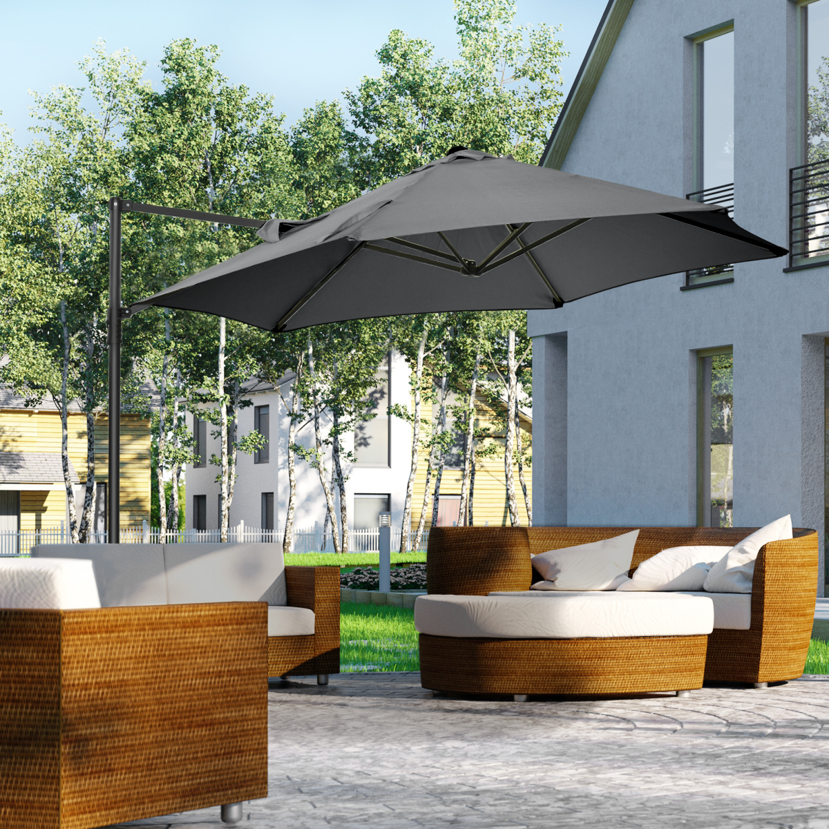 2.5m Garden Cantilever Parasol 360 and Cross Base, Dark Grey