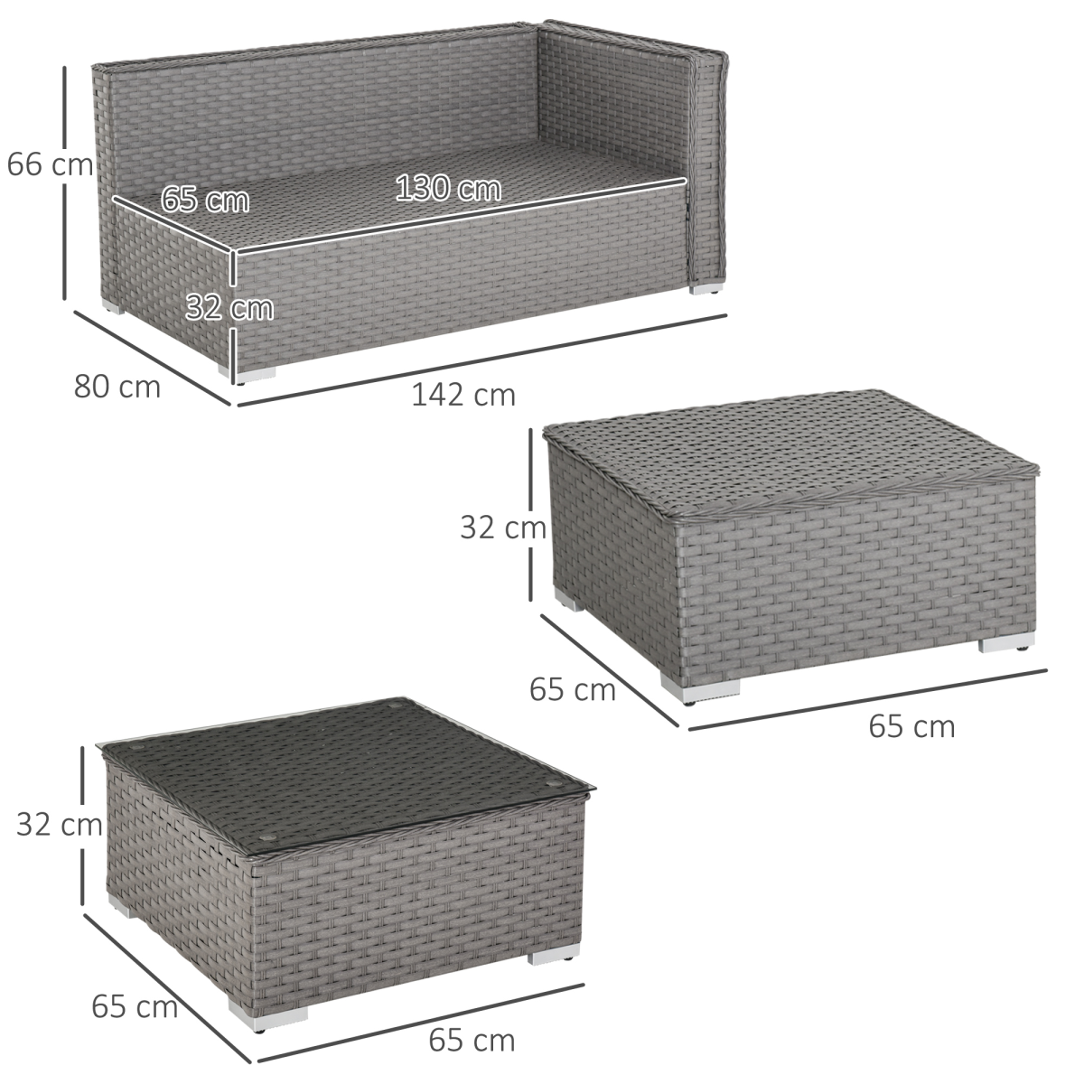 5 Piece Garden Rattan Wicker Corner Sofa Set