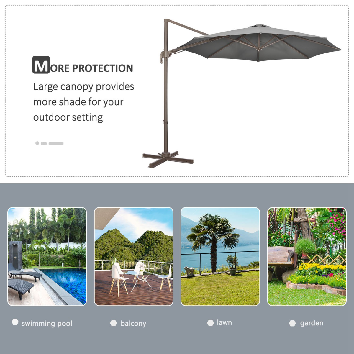 3m Cantilever Parasol 360 Rotation Roma Umbrella with Tilt Grey