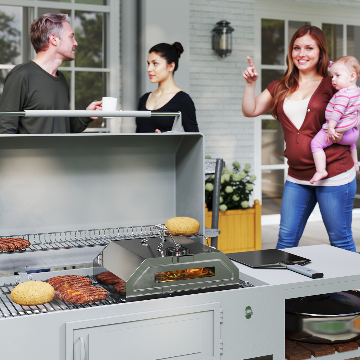 Outdoor BBQ Pizza Oven with Thermometer
