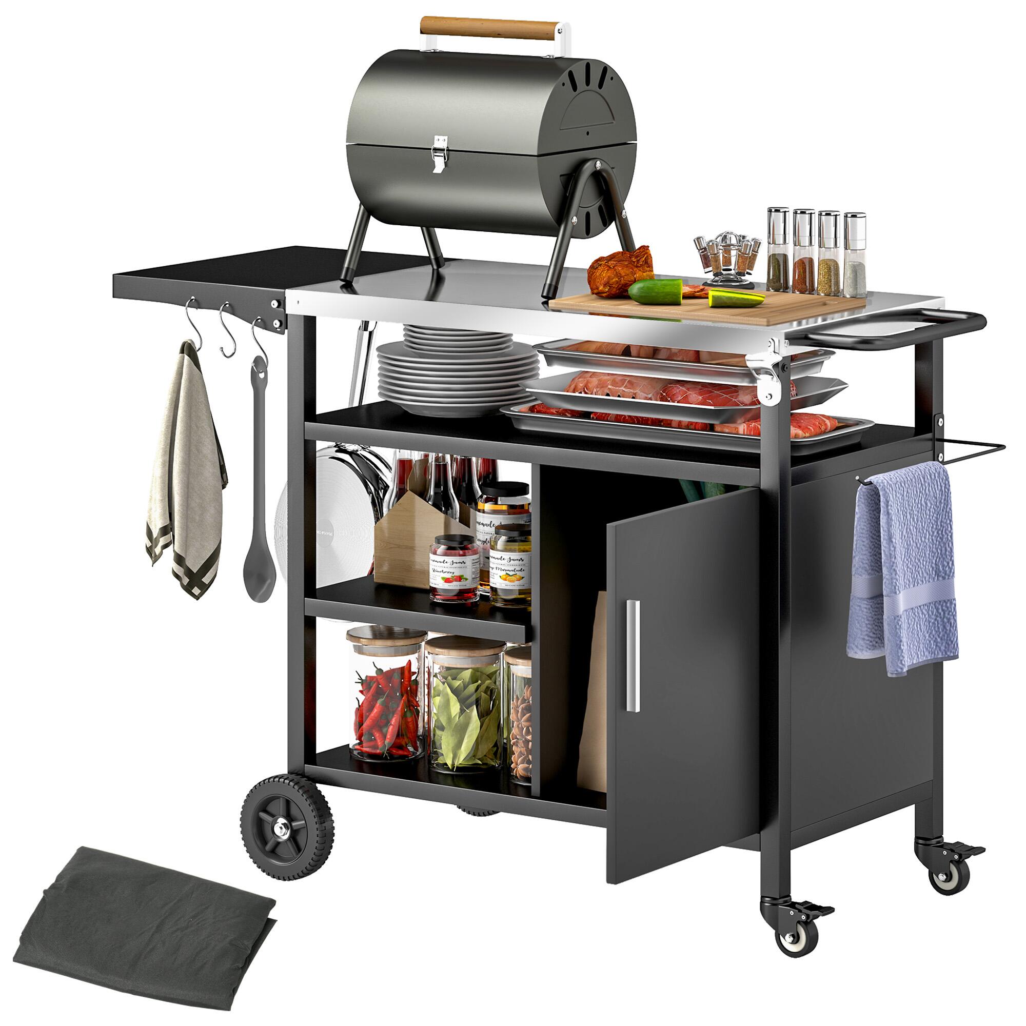 Stainless Steel Outdoor BBQ Trolley, Black