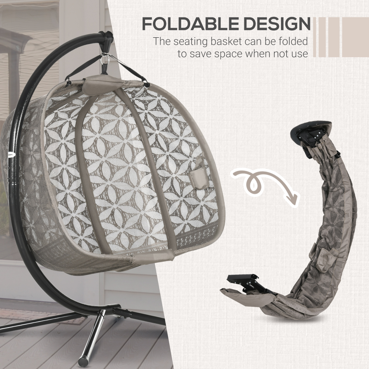 Double Hanging Swing Chair Stand & Cup Holders, Brown