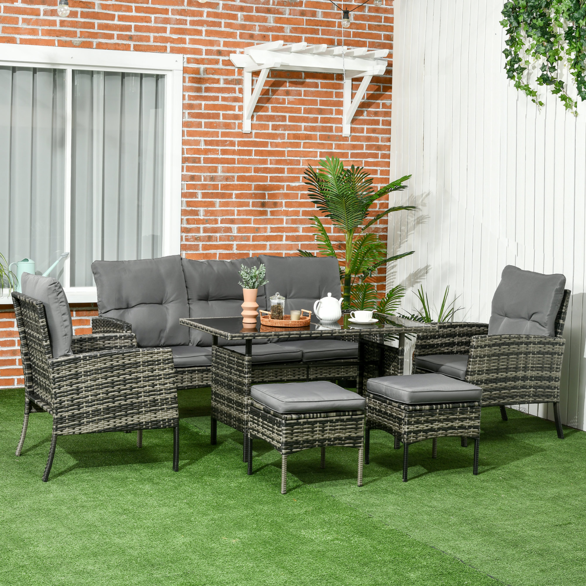 outsunny rattan garden furniture sofa set, 2 armchairs