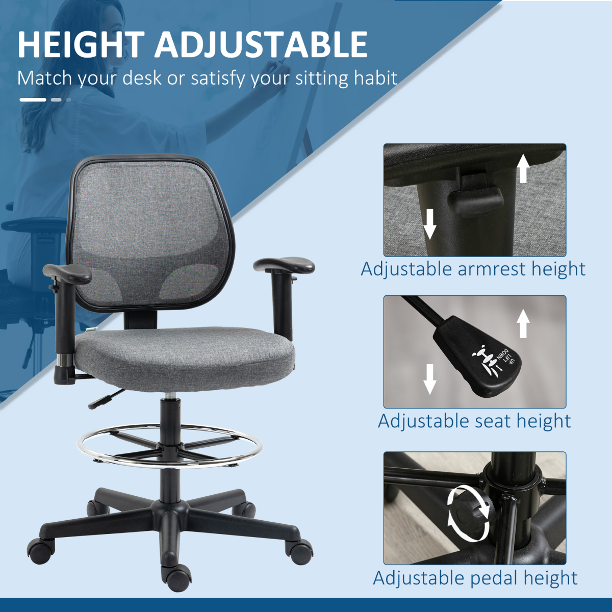 drafting chair tall office stand desk chair foot view 4