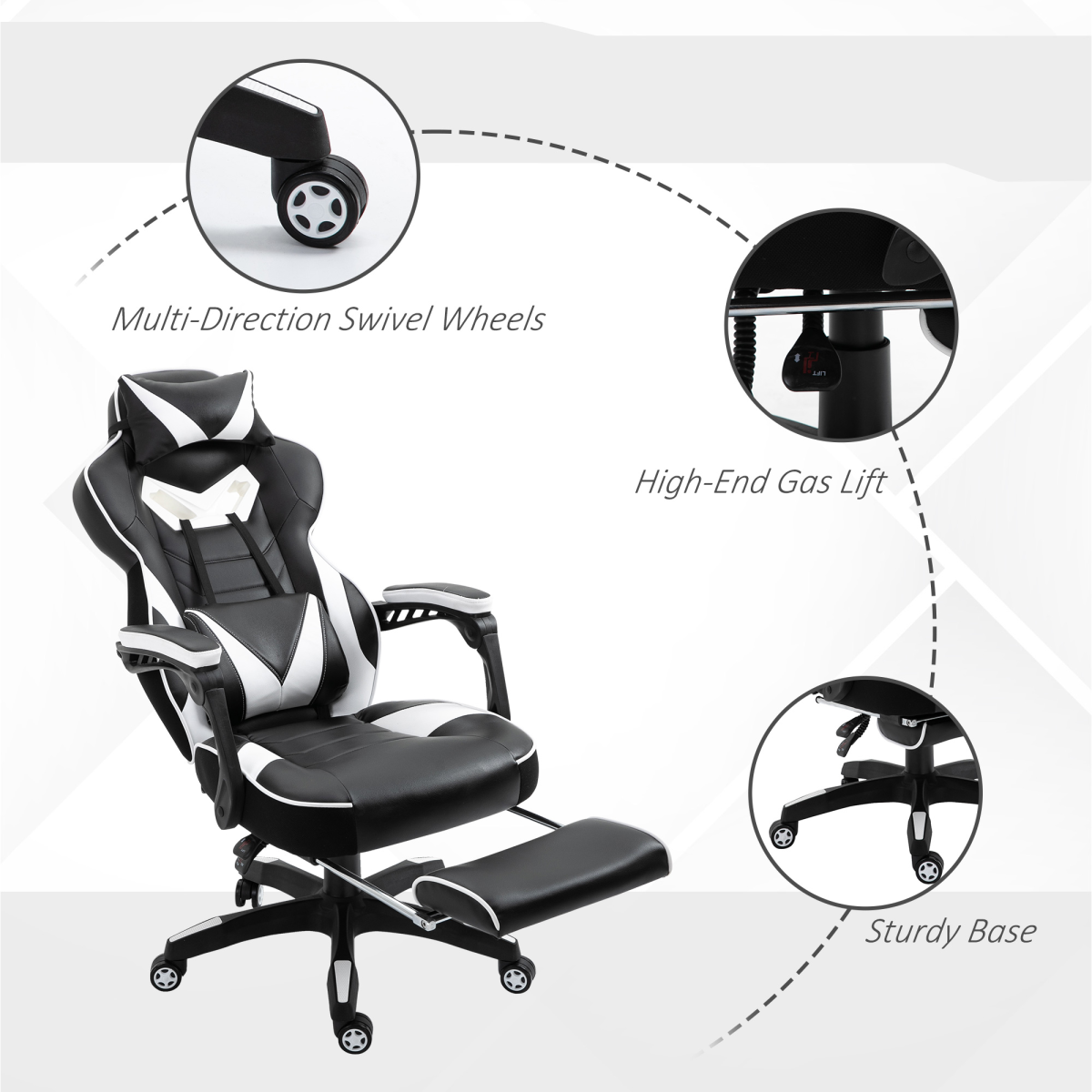gaming chair ergonomic reclining w manual footrest wheels view 8