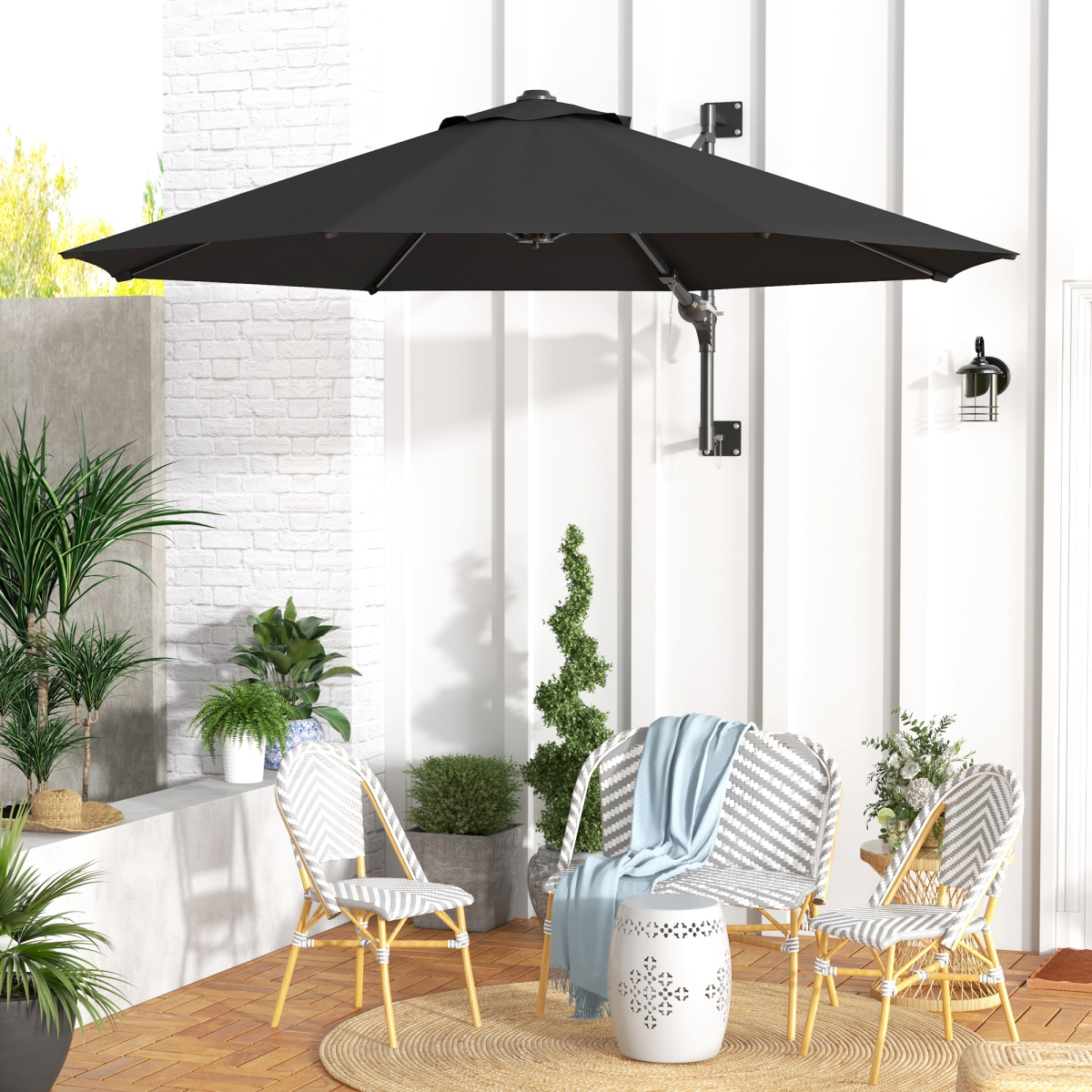 outsunny sun parasol with vent, wall umbrella for