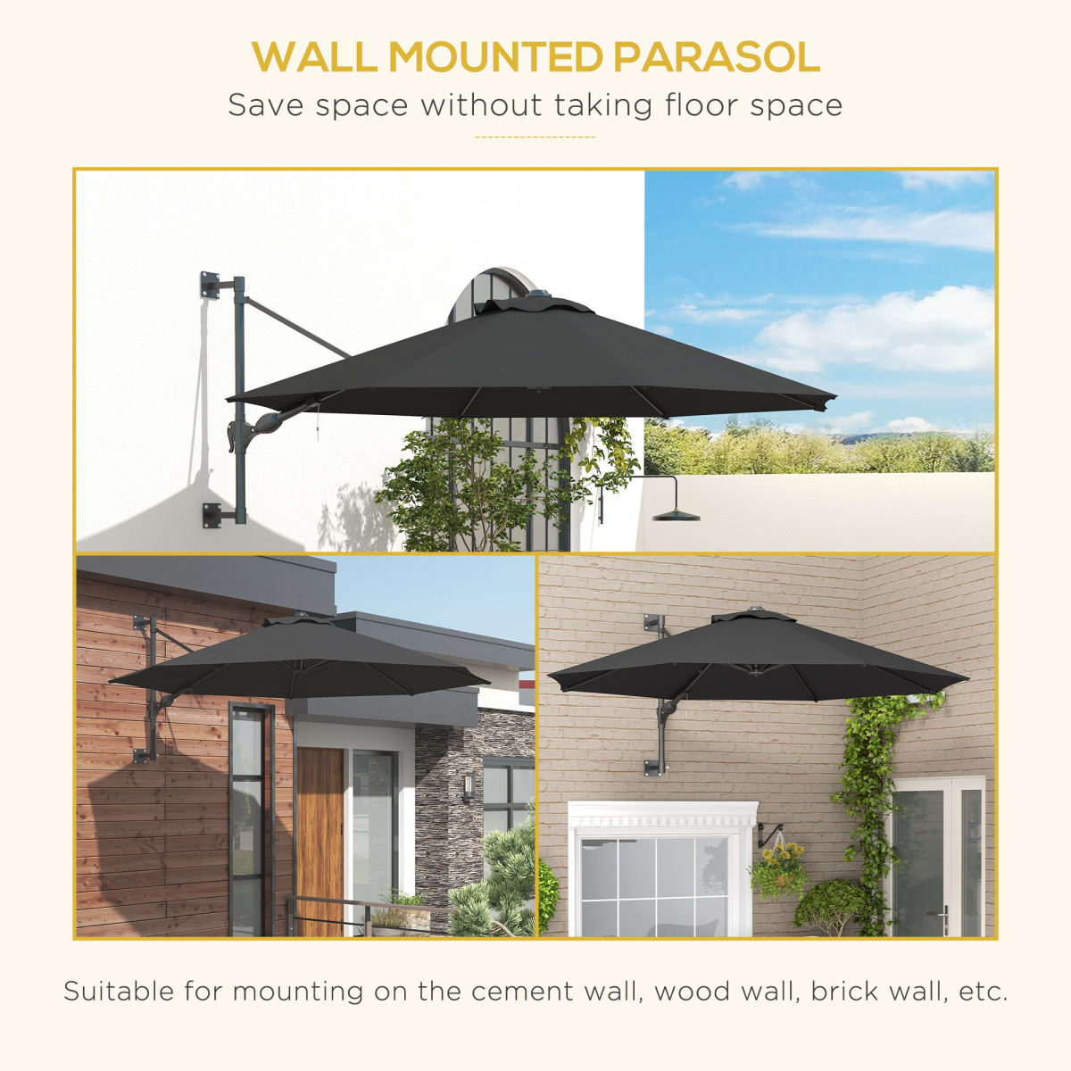 outsunny sun parasol with vent, wall umbrella for