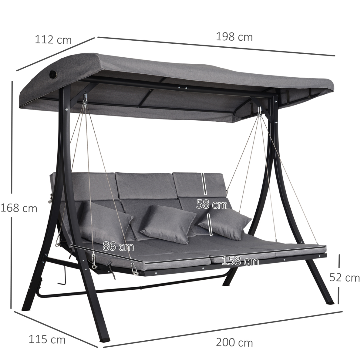 steel pipe 3seater outdoor garden recliner swing chair view 3